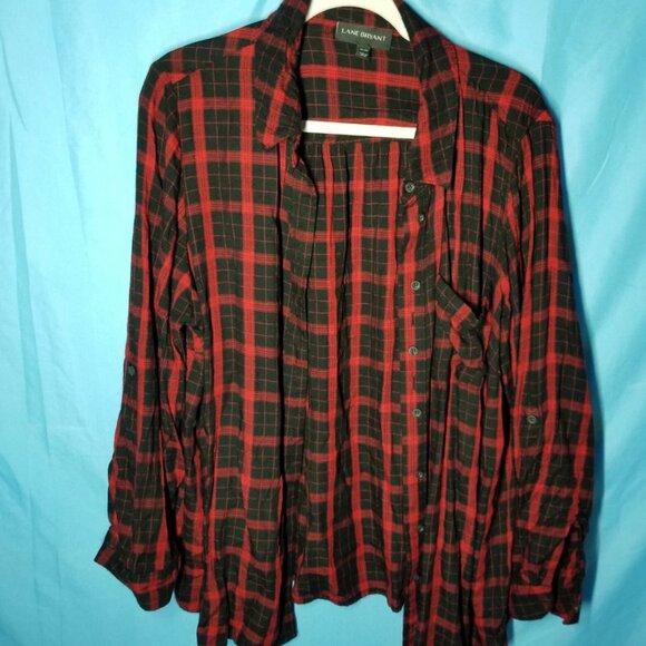 Lane Bryant Size 18/20 Long Sleeve Flannel Button Up Plaid Boyfriend Red - Picture 1 of 4